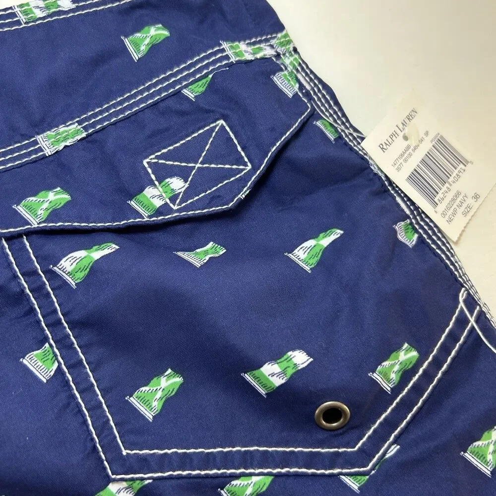 Polo Ralph Lauren Mens Size 36 Nautical Print Blue Green Swim Trunks BoardShorts
